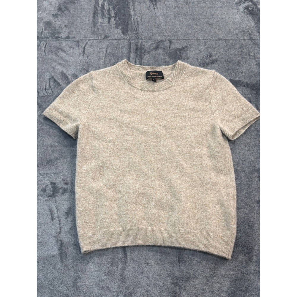 Quince Cashmere Sweater Womens Oatmeal Short Sleeve Crewneck Knit Top S